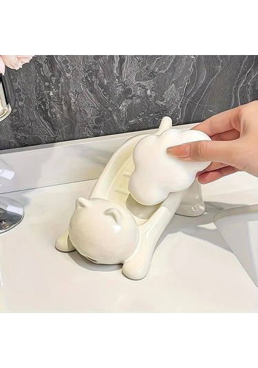 Trendooze Sevimli Kedi Şeklinde Otomatik Drenajlı Kendi Kendini Temizleyen Banyo Kutusu Beyaz Gaojunshop01 Beyaz