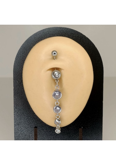 Aya Tasarım Gümüş Renk Beş Taşlı Model Göbek Piercing Gümüş