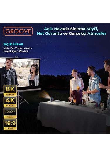Groove Vizio Pro 120 Inch 265x150cm Blackout Işık Geçirmez Tripod Ayaklı Projeksiyon Perdesi