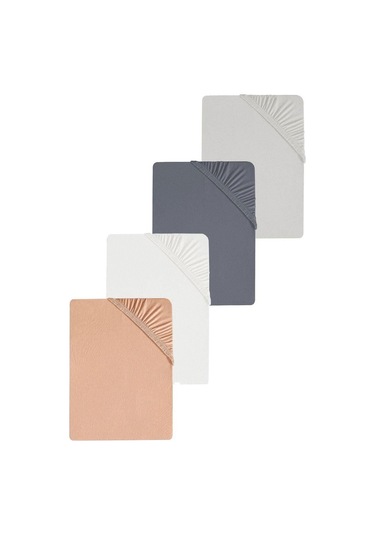 4 Adet Düz Pamuklu Tek Kişilik 80 X 200 X 30 Cm Lastikli Penye Çarşaf Gri-beyaz