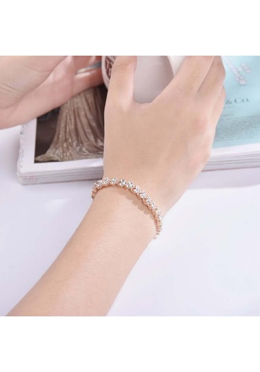 Samdoo Gümüş Aynalı Kristal Bilezik - Her Giyime Parlaklık Kat - Günlük Kullanıma Uygun - Zirkon Taşlı - Elegant Ve Sade Tasarım Gold