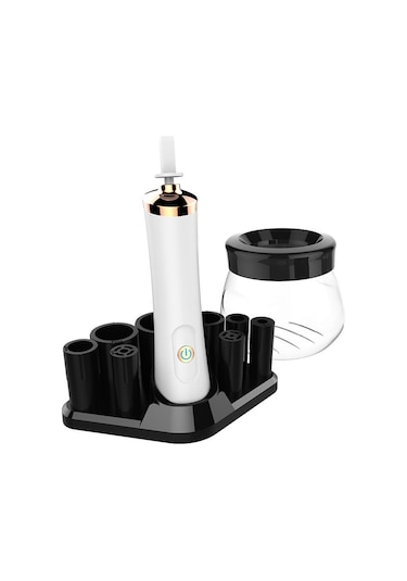 Maiyame Makine İle Makyaj Fırçaları Otomatik Temizlenir Ve Kurutulur - Pilli, Beyaz, 8 Silikon Kılıf, Taban Tablası, Transparan Çanta