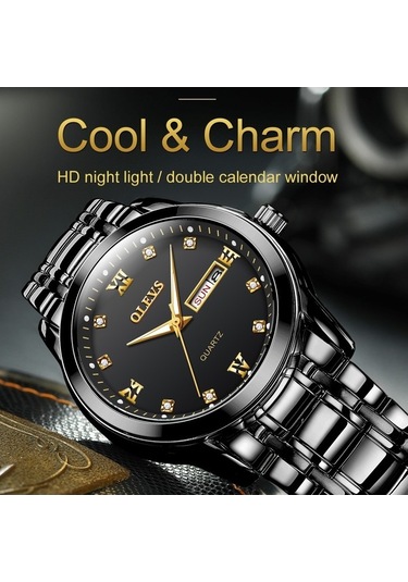 Fastbuy Erkekler İş Aydınlık Çift Takvim Kuvars Saat Siyah Su Geçirmez Çok Renkli Olevs 8691 Çok Renkli