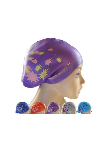 Uzun Saçlar İçin Baskılı Silikon Yüzme Şapkası Suya Dayanıklı Yüzme Şapkası, : Tek Lacivert