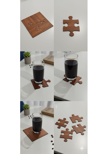 Ahşap Puzzle Bardak Altlığı Seti Ceviz