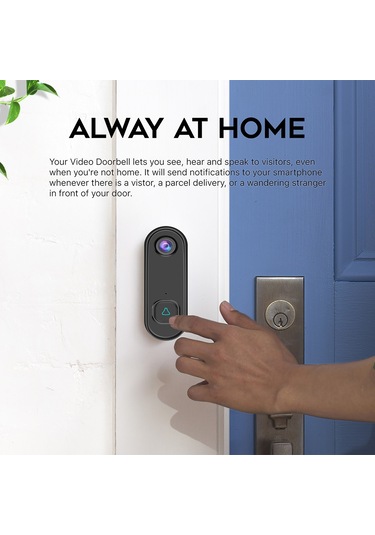 Kablosuz Görüntülü Kapı Zili İki Yönlü Ses 1080p Video Siyah