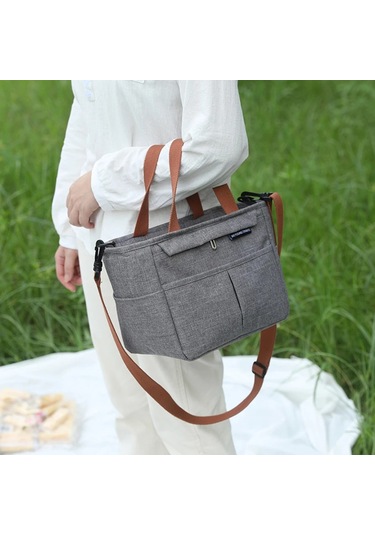 Taşınabilir Yemek Kabı Yalıtımlı Termal Çanta Piknik Gıda Gri