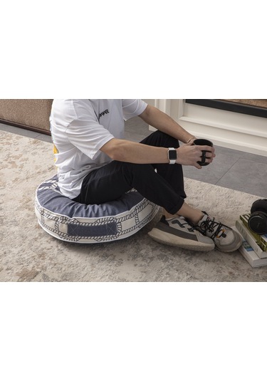 Çapa Desenli Taşınabilir Yuvarlak Puf Yer Minderi 60x60cm Balkon