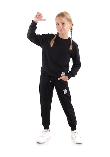 Ahengim Kız Çocuk Back To School Pamuklu Trend Eşofman Takımı Ak2529 Siyah