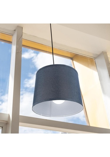 Orta Davul Lambası Gölgesi Doğal Keten El Yapımı Işık Kapak Lambası Gölgesinde Masa Lambası Ve Zemin Açık Mavi Altın - Mavi