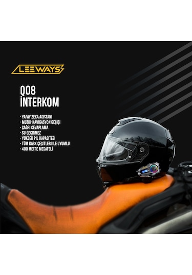 Leeways Q08 5.3 Uyumlu Motosiklet Kask Kulaklık Intercom Işıklı Motorsiklet Interkom