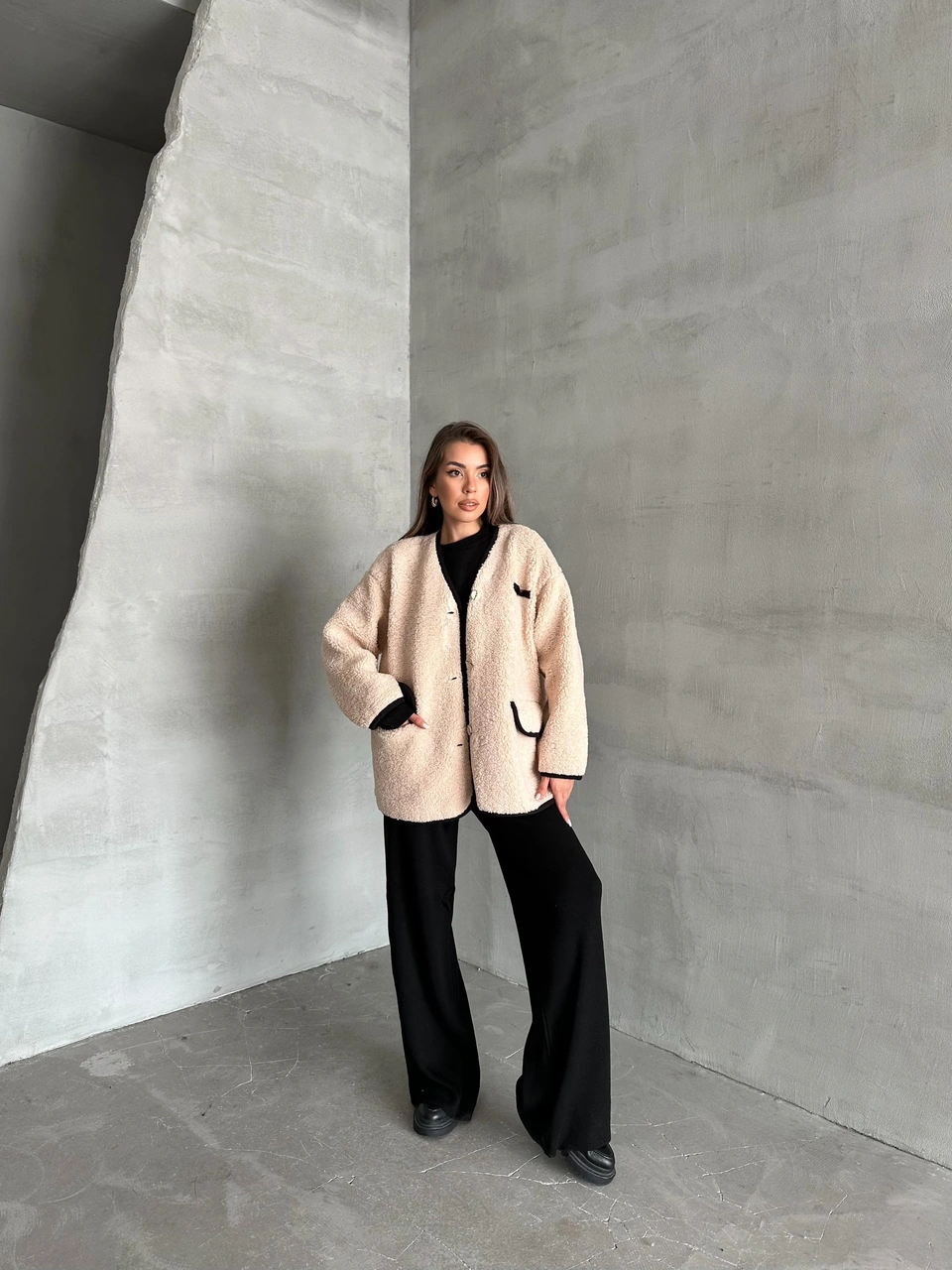 Taş Oakland Şerit Detaylı Bürümcük Ceket Taş