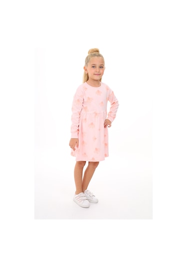 Toontoy Kids Toontoy Kız Çocuk Baskılı Elbise Pudra