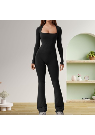 Dolıty Moda Tulumlar, Geniş Bacak Uzun Pantolon, Romper Modası Siyah M Siyah