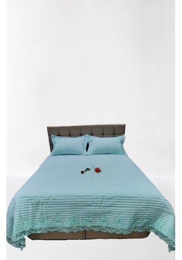 Yatak Örtüsü Zmrt Çift Kişilik Dantelli Açık Yeşil Pamuk Açık Yeşil