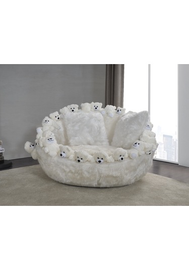 Most Teddy Kids Pro Ayıcıklı Beyaz Peluş Kumaş Döner Berjer Evin Beyaz