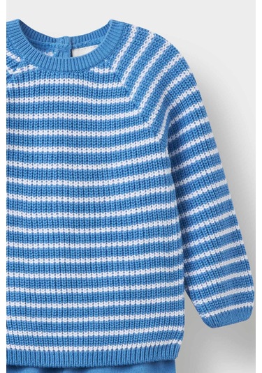 Defacto Erkek Bebek 2li Takım Çizgili Triko Kazak Eşofman Altı F3231a525wnbe227 Mavi