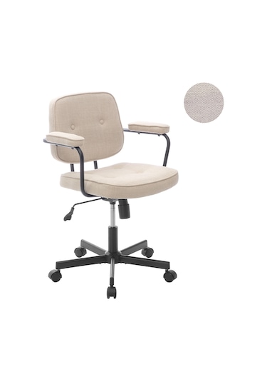 Button Çalışma Sandalyesi Kumaş - Vizon 62x77-87x60 Cm Bej