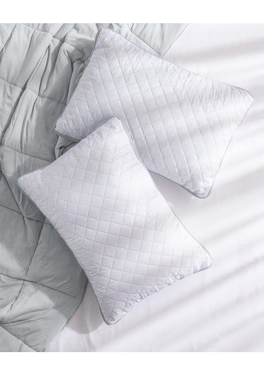 Madame Coco 2'li Klimalı Yastık - Beyaz/Açık Gri - 50x70 cm