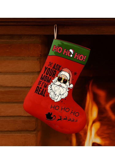Yılbaşı Çorabı Real Ho Ho Ho Noel Baba Dekoratif Duvar Aksesuarı Yeni Yıl Ev Süslemesi