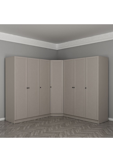 Kale 7 Kapaklı 4 Çekmeceli Köşe Dolap Kumtaşı Mebran Panjur 190cm Bej