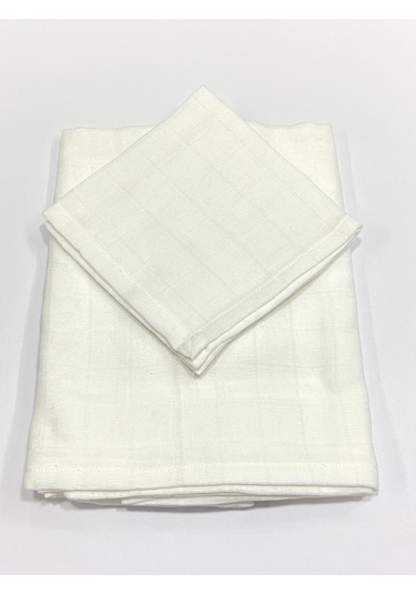 Müslin %100 Organik Pamuk Kumaş Örtü Battaniye 100x100cm+ Ağız Mendili Hediyeli Beyaz Beyaz
