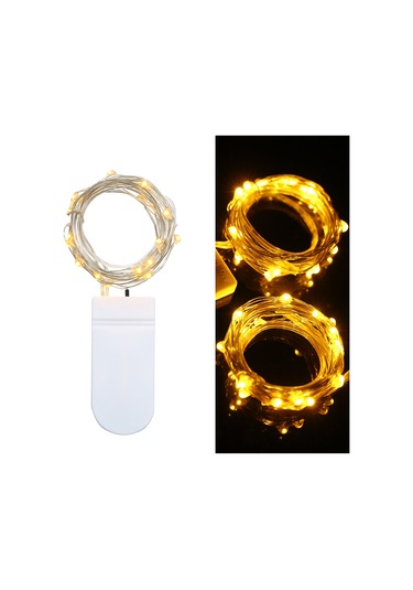 Jeemson 1 Metre Sarı Işıklı 10 Led Li Taşınabilir Bakır Tel Işık Zinciri - Pil Dahil Değil Sarı