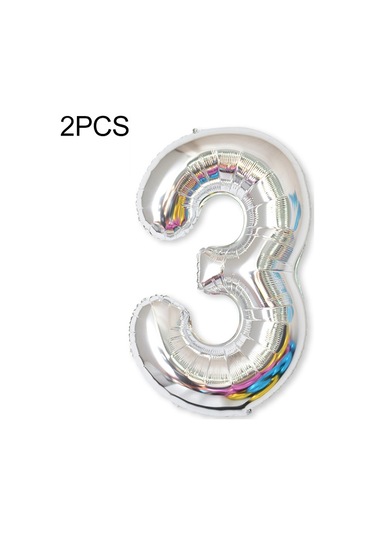 2 Adet 40 İnç Alüminyum Folyo Numarası Balonlar Doğum Günü Düğün Nişan Partisi Dekor Çocuk Top Malzemeleri 3-gümüş