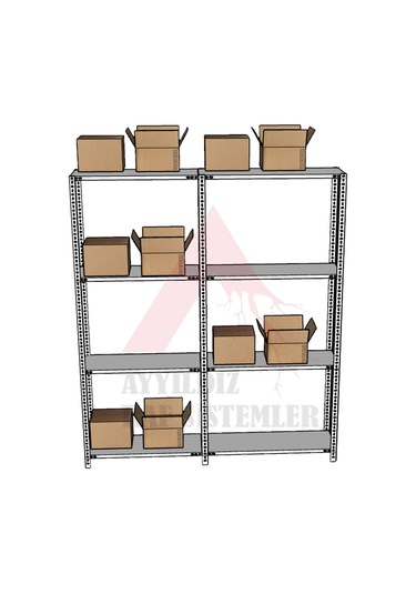 4 Katlı 2'li Beyaz Renk Çelik Raf - Depo, Arşiv, Kiler, Dosya, Market Rafı 43x93 Cm-200 Cm Beyaz