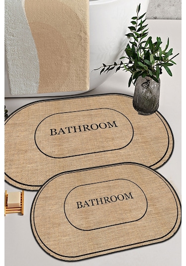 Decomia Home Dijital Kaymaz Yıkanabilir Jüt Görünümlü Bathroom Banyo Paspası 2'li Jüt Siyah