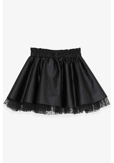 Breeze Kız Çocuk Deri Etek Tüllü 3-7 Yaş, Siyah Siyah