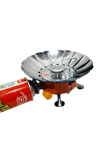 Duble Büyük Boy Geniş Kamp Ocağı Portatif Kartuş Gazlı Piknik Yaprak Ocak 2 Adet Kartuş Hediyeli Açık Gri