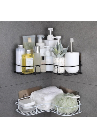 Beyaz Banyo Köşe Depolama Rafları Duvara Monte Raf Şampuan Tutucu Demir Duş Drenaj Sepeti Yumruksuz Organizatör Banyo Aksesuarları Beyaz