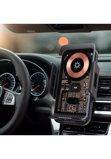 Honeybeeshop Siyah Araba Cep Telefonu Kablosuz Şarj Braketi 15w Hızlı Şarj Yerçekimi Algılama 360 Derece Döndürme Otomatik Açma Kapama