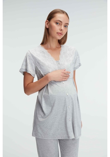 Man11308-1038 Anil Hamile Lohusa Anıl 11308 Kısa Kol V Yaka Kadın Polyester Elastan Yazlık Örme Da