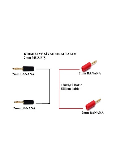 2mm Banana To Banana Kırmızı Siyah Takım 50cm