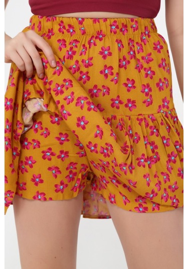 Beli Lastikli Çiçek Desenli Şort Etek Çok Renkli