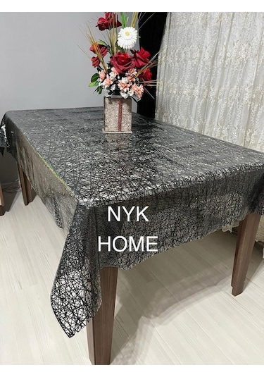 Nyk Home Hasır Desen Lüks Pvc Silinebilir Masa Örtüsü Tüm Renk Ve Ölçüler Siyah