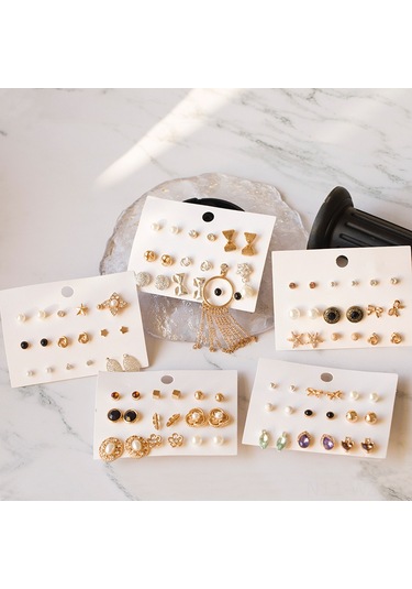 Wezone Kadınlar İçin 9 Çift Renkli Taki Alloy Mumluklı İki Mənşəli Gümüş Renkli Küçük Kolye Seti Diğer