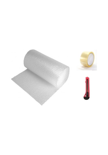 100 Cm X 5 Mt Balonlu Naylon Pıt Pıt Ambalaj Koruma Bant Falçata Pıt Pıt + Falçata