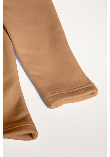 Erkek Bej Yarım Fermuarlı Basic Düz Sweatshirt Bej