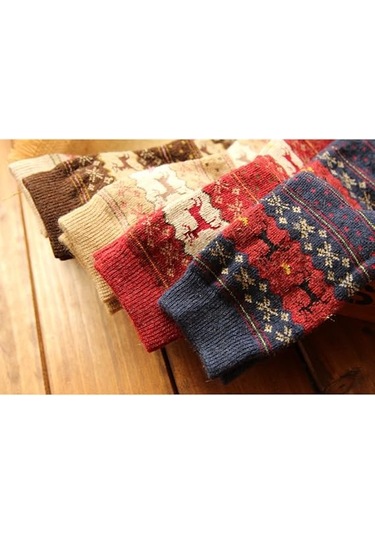 Çift Kadın Yün Çorap, Sıcak Kış Çorapları, Geyik Boynuzu Tasarımıyla Kalın, Noel İçin İdeal