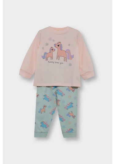 Defacto Kız Bebek 4lü Pijama Takımı Unicorn Baskılı Uzun Kollu Penye Üst Uzun Alt F7201a525aupn350 Pembe