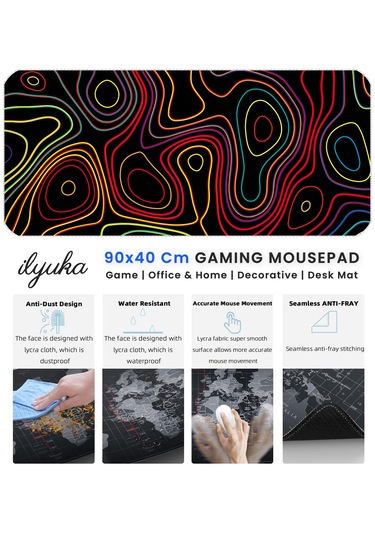 İlyuka Mousepad 90x40cm Büyük Boy Xxl Mp379040 Colored Topography