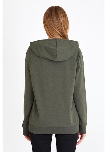 Comeor Kadın Haki Basic Kapüşonlu Regular Fit Rahat Sweatshirt 001