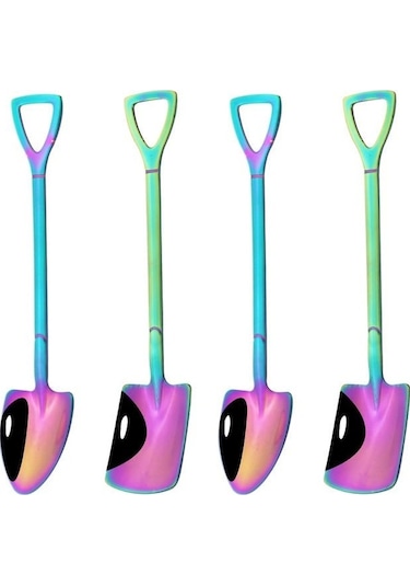 Çok Renkli 4 Adet Yaratıcı Paslanmaz Çelik Kürek Şekli Kaşık Çatal Siyah Sofra Takımı Yemek Kaşığı Çatal Bıçak Kaşık Tk. 56515125 Çok Renkli