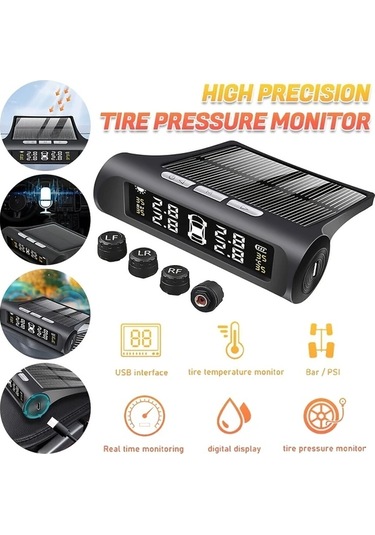 Boatshop1 Kablosuz Güneş Enerjili Tpms Lcd Lastik Basınç İzleme Sistemi 4 Tekerlekli Harici Sensör Otomobil Suv Minibüs
