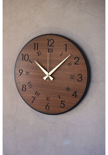 Dekoratif Yeni Modern Menkalinan Ahşap Duvar Saati 48cm Siyah