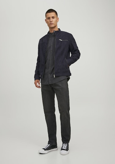 Jack & Jones Suni Deri Ceket 12147218 Jet Black Lacivert - Siyah