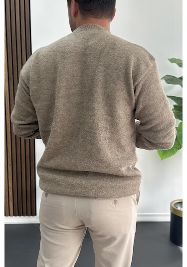 Erkek Bisiklet Yaka Buklet Kumaş Kazak Kahverengi Edw419 Kahverengi